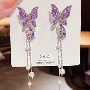 Purple Butterfly Crystal Stud Earrings