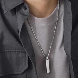 Silver Chain For Men Stylish Steel Bar Pendant