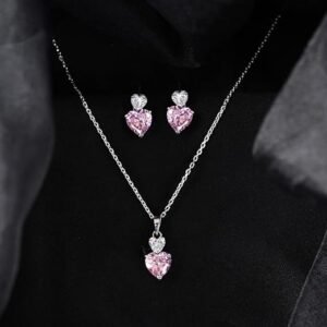 Silver Pink Solitaire Pendant Set for Girls & Women